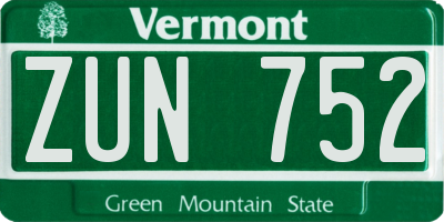 VT license plate ZUN752