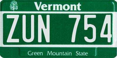 VT license plate ZUN754