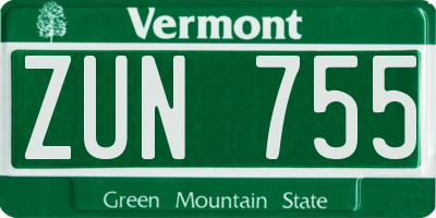 VT license plate ZUN755