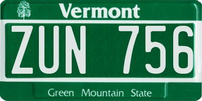 VT license plate ZUN756