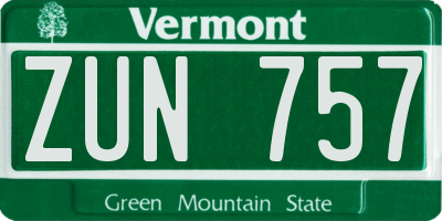 VT license plate ZUN757
