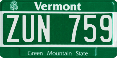 VT license plate ZUN759