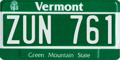 VT license plate ZUN761