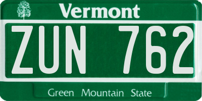 VT license plate ZUN762