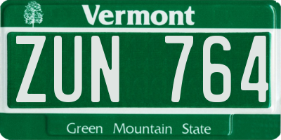 VT license plate ZUN764