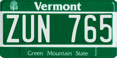 VT license plate ZUN765