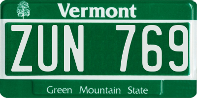 VT license plate ZUN769