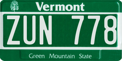 VT license plate ZUN778