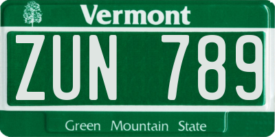 VT license plate ZUN789