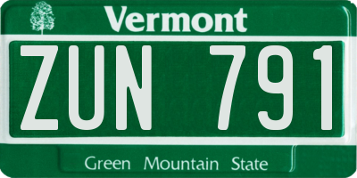 VT license plate ZUN791