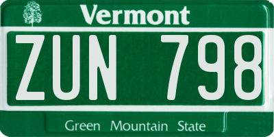 VT license plate ZUN798