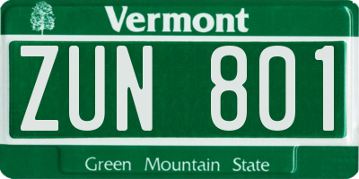 VT license plate ZUN801