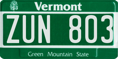 VT license plate ZUN803