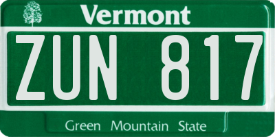VT license plate ZUN817