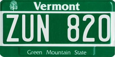VT license plate ZUN820