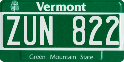 VT license plate ZUN822