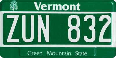 VT license plate ZUN832