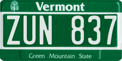 VT license plate ZUN837