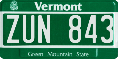 VT license plate ZUN843
