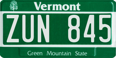 VT license plate ZUN845