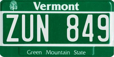VT license plate ZUN849