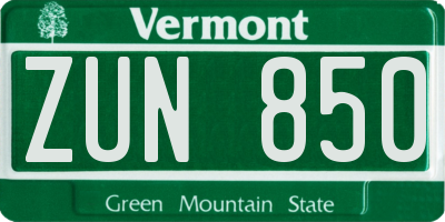 VT license plate ZUN850