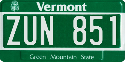 VT license plate ZUN851