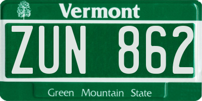 VT license plate ZUN862