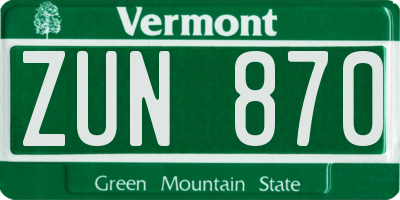 VT license plate ZUN870