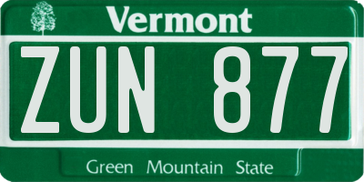 VT license plate ZUN877