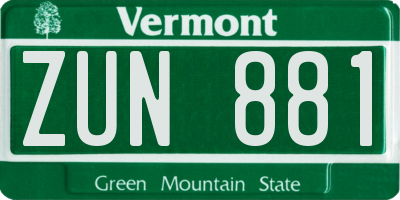VT license plate ZUN881