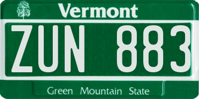 VT license plate ZUN883