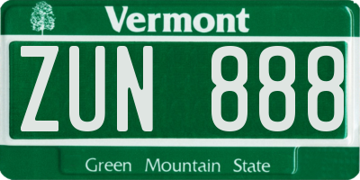 VT license plate ZUN888
