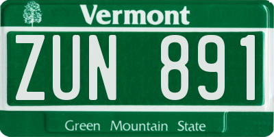 VT license plate ZUN891