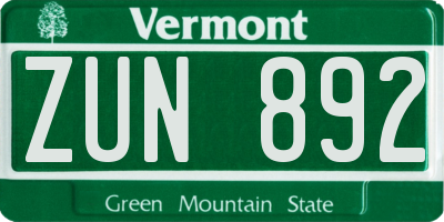 VT license plate ZUN892