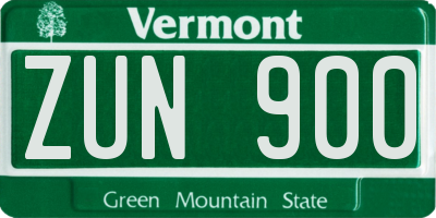 VT license plate ZUN900
