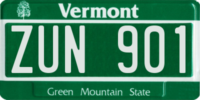 VT license plate ZUN901