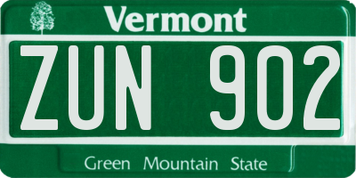 VT license plate ZUN902