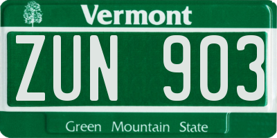 VT license plate ZUN903