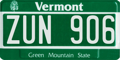 VT license plate ZUN906