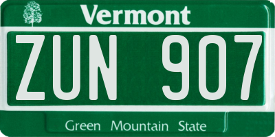 VT license plate ZUN907