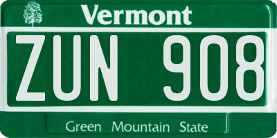 VT license plate ZUN908