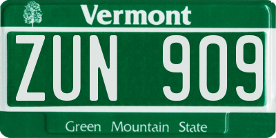 VT license plate ZUN909