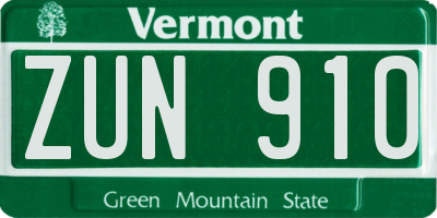 VT license plate ZUN910