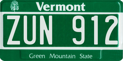 VT license plate ZUN912