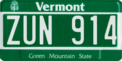 VT license plate ZUN914