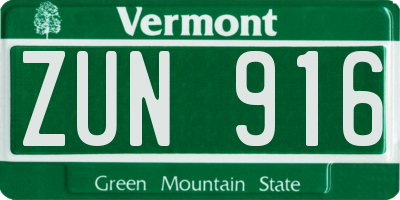 VT license plate ZUN916