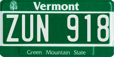 VT license plate ZUN918
