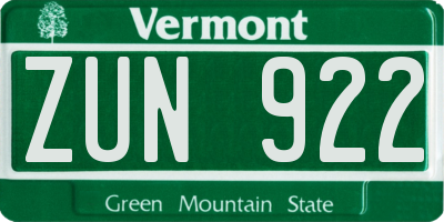 VT license plate ZUN922