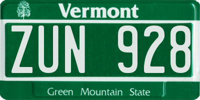 VT license plate ZUN928